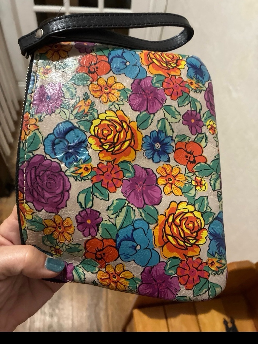 Floral Zip Wristlet Clutch - Multicolor Leather Patricia Nash